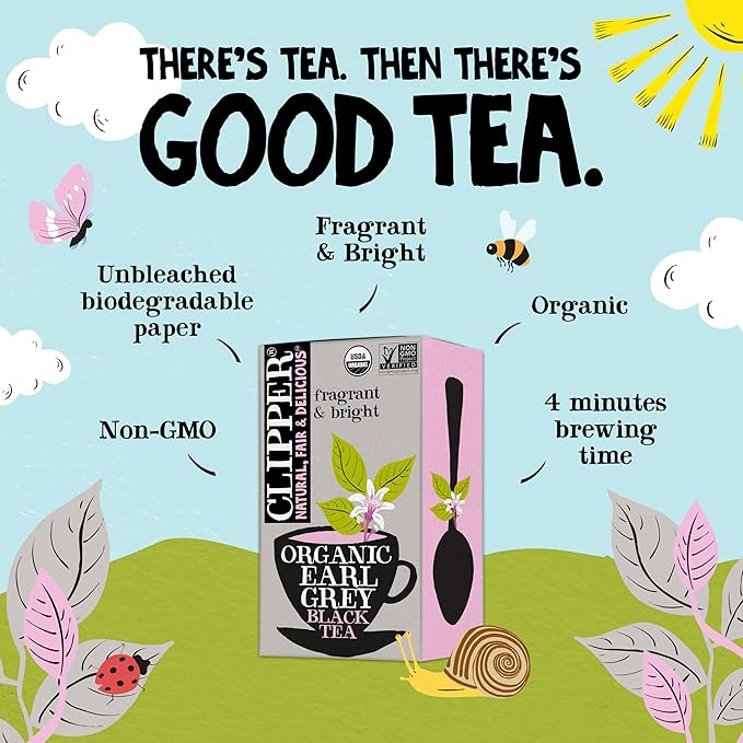 Clipper Tea Organic Earl Grey - USDA Organic, Non-GMO, Fair Trade, Sustainable Caffeinated Tea, 1 Pack, 20 Unbleached Tea Bags - Bloomnest