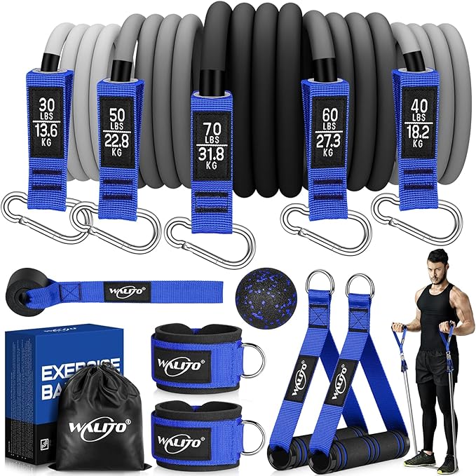WALITO Resistance Bands Set - Exercise Bands with Handles, Door Anchor, Legs Ankle Straps, for Heavy Resistance Training, Physical Therapy, Muscle Training, Yoga, Home Workouts, Gym - Bloomnest