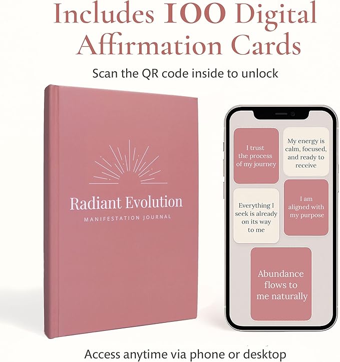 Manifestation Journal for Women - 12- Week Self Care Journal w/Vision Board, 100 Digital Affirmation Cards, Gratitude Prompts & Goal Setting, Meditation - Bloomnest