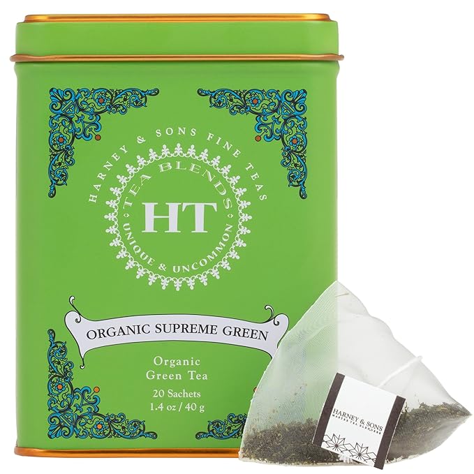 Harney Sons Organic Supreme Green, HT Tin 20 Sachets 1.4 oz 40 g - Bloomnest