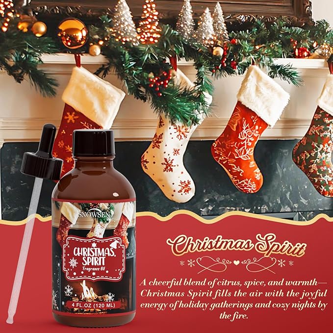 Christmas Spirit Fragrance Oil, Huge 4 Fl Oz, Premium Grade Winter Essential Oil for Diffuser and Aromatherapy, Christmas Scent for Soap Making, DIY Candle, Spray, Long Lasting Seasonal Scents - Bloomnest