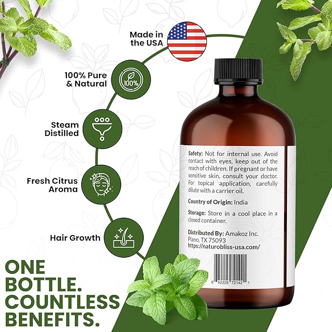 NaturoBliss Peppermint Essential Oil, 100% Pure and Natural Therapeutic Grade, Premium Quality Peppermint Oil, 4 fl. Oz - Perfect for Aromatherapy and Relaxation - Bloomnest