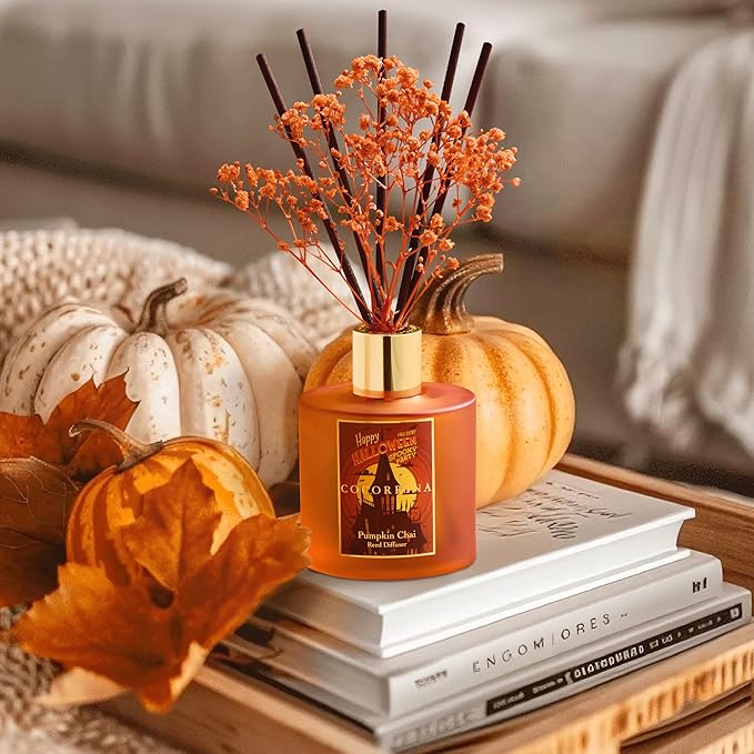 COCORRÍNA Reed Diffuser - Pumpkin Chai 6.7 fl oz Scented Diffuser with 8 Sticks Home Fragrance Bathroom Shelf Decor (Halloween Collection) - Bloomnest