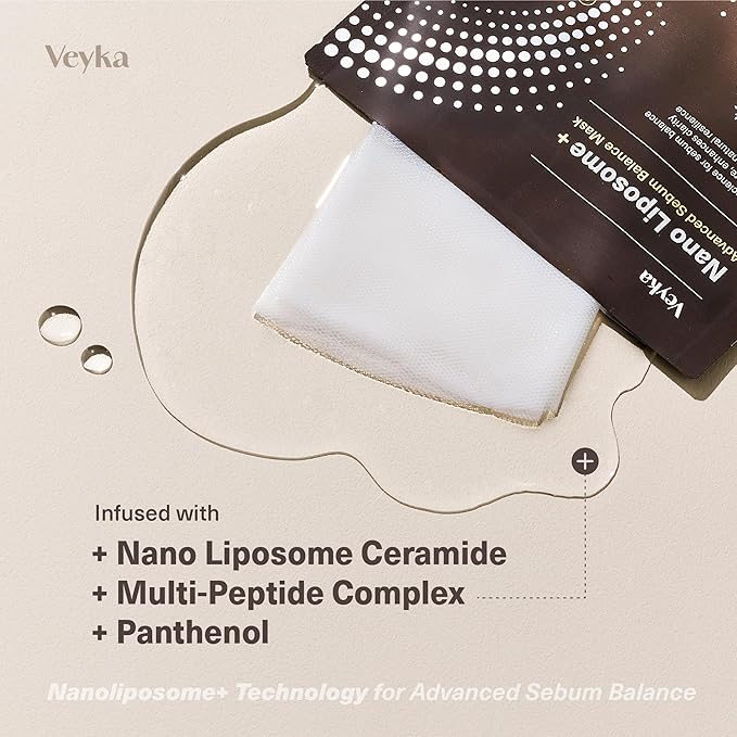 Nano Liposome + Advanced Sebum Balance Mask - Soothing & Pore Refining Facial Mask with Ceramide, Cica, Multi-Peptide Complex & Panthenol - At-Home Spa Korean Skin Care (5 Sheets, 0.67 Fl Oz) - Bloomnest