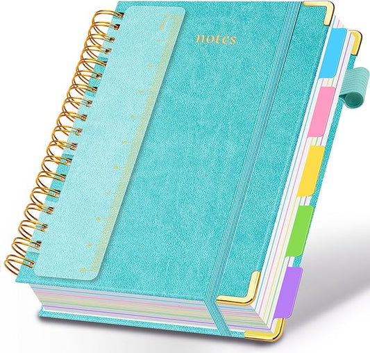Hardcover Spiral Notebook 8.5"x11" Journal Notebook with Tabs and Removable Dividers 300 Pages 5 Subject Notebook College Ruled, Faux Leather Spiral Bound Notebook for Women School Work(Blue) - Bloomnest