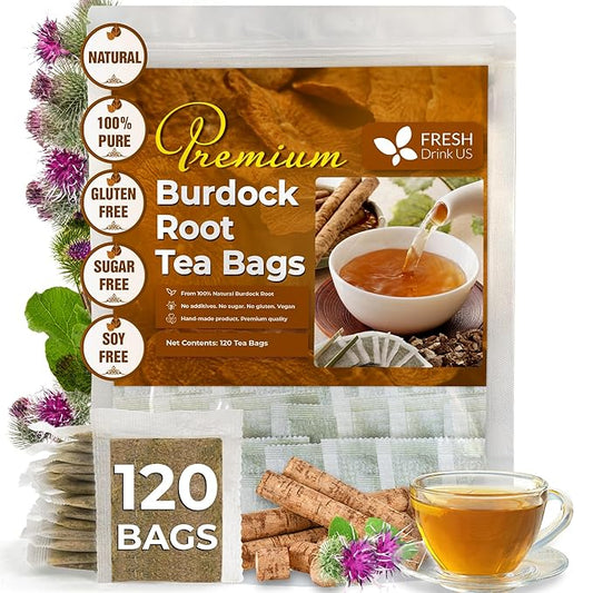 FreshDrinkUS, Premium 120 Burdock Root Tea Bags, 100% Natural & Pure, Herbal Tea. Made with Natural Material Tea Bags. No Sugar, No Caffeine, No Gluten, Vegan. - Bloomnest