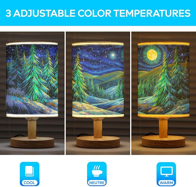 Evergreen Trees Christmas Table Lamp LED 3-Color Pressed Bedside for Merry Christmas, Evergreen Trees Christmas Shade Christmas Table Lamp with Wood Base for Bedroom Living Room Desk Office - Bloomnest