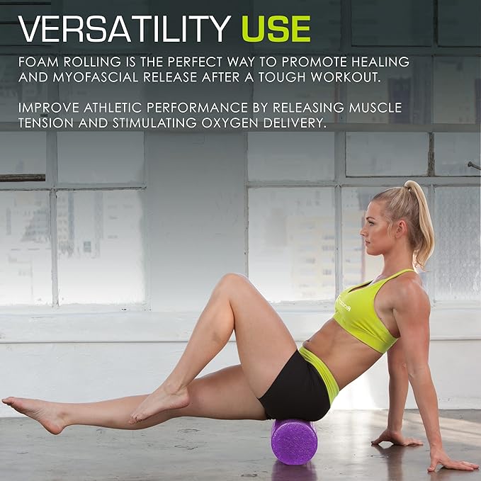 ProsourceFit High Density Foam Rollers 12 - inches Long, Firm Full Body Athletic Massage Tool for Back Stretching, Yoga, Pilates, Post Workout Muscle Recuperation, Black/Blue - Bloomnest