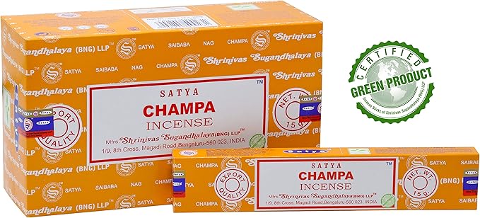 EARTH Satya Champa Incense Sticks 15 GMS (Pack of 12) (Green Certified) Indian Perfumed Hand Rolled Agarbatti Perfect for Worship,Relaxation, Medication. Earth
