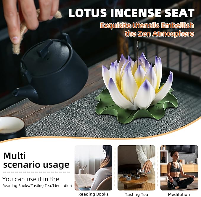 Lotus Incense Burner - Incense Burner Holder for Home Incense Holder Decor Incense Holder for Sticks Yoga, SPA (Z7-Blue-Yellow) - Bloomnest
