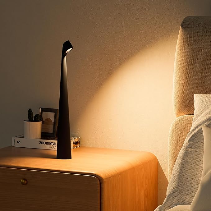 Portable Cordless LED Desk Lamp,Rechargeable Wireless Table Lamp, 3-Level Brightness, Patio Table Lamp, Bedside Night Light, Dining Room Ambient Light, Reading Light (Black) - Bloomnest