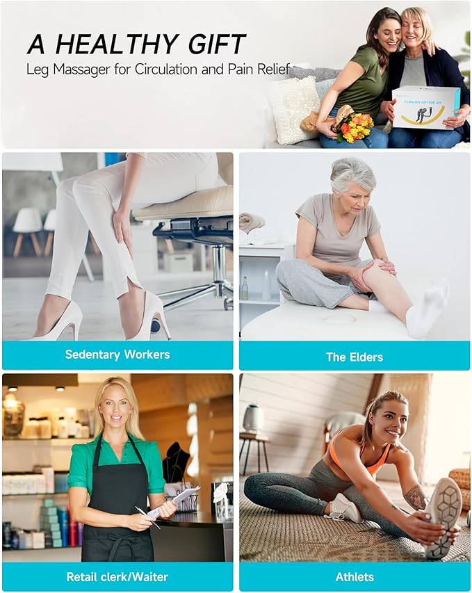 ALLJOY Leg Massager for Circulation and Pain Relief FSA, Gifts for Men Women Dad Mom, Leg Massager with Heat and Compression, 2 Heat 5 Modes 4 Intensities 4 Extenders - Bloomnest