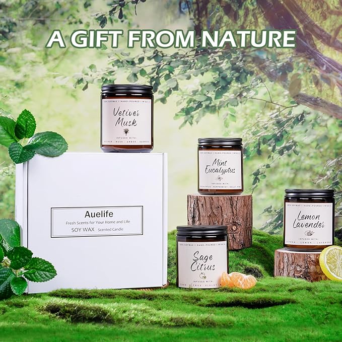 Scented Candles Set | Scented Candle for Home - 4 Pack Candle Gifts, Soy Candles for Home - Aromatherapy Gift of Mint Eucalyptus/Lemon Lavender/Sage Citrus/Vetiver Musk - Bloomnest