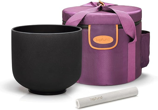 TOPFUND Black F Note Crystal Singing Bowl 10 inch Heart Chakra with Heavy Duty Carrying Case and Suede Mallet - Bloomnest