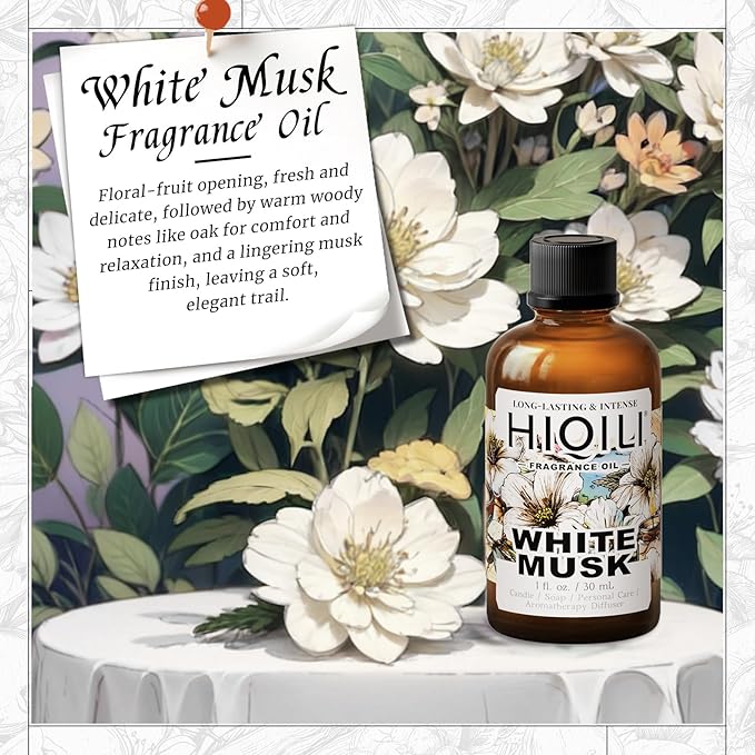 HIQILI White Musk Fragrance Oil, Candle Scents for Candle Making, Soap Making Supplies, Musk Perfume for Women, for Diffuser Use - 1 Fl Oz HIQILI