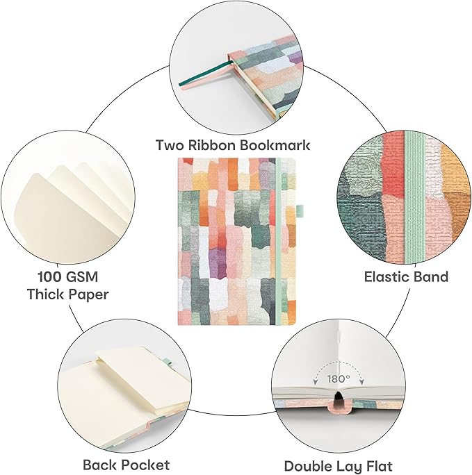 &And Per Se Lined Journal Notebook, 160 Pages, A5 5.7 x 8 inches College Ruled Thick Paper Notebook Journals for Writing, Hardcover Notebooks for Women Men Office School (Colorful Stripes)