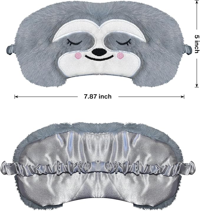 Cute Sloth Sleeping Mask Eye Mask Funny Animal Sleep Mask Soft Plush Blindfold Travel Eye Cover Eyeshade for Kids Adults Girls Boys Women Men (Sloth, Gray) - Bloomnest