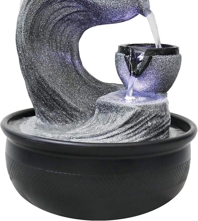 15.7” High Tabletop Water Fountain with LED Lights - 4-Tier Indoor Relaxation Desktop Waterfall Fountain, Cascading Water Feature for Home and Office Decor