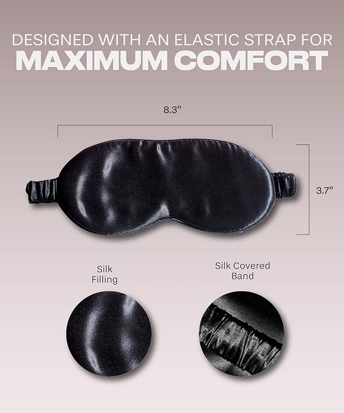 SUNDAYSILKS™ Exclusive Mulberry Silk Sleep Mask | Soft Eye Covers, Blackout Sleeping Mask for Women & Men | Silk Eye Mask for Sleep, Travel, and Relaxation | Antifaz para Dormir [Midnight Black]