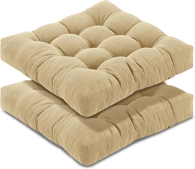 Floor Pillow Cushions for Adults Sitting Large Big Pillows for Floor Seating Square Memory Foam Thick Tufted, 22 x 22 Inch, Set of 2, Natural Linen - Bloomnest