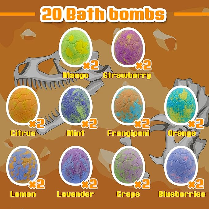 Bath Bombs for Kids with Surprise Toys Inside - 20 Dinosaur Bath Bombs Easter Eggs Gifts, Bubble Bath Fizzers, Kids Bubble Bath with 24pcs Dinosaur Puzzles and 2pcs Car, Boys Easter Basket Stuffers - Bloomnest