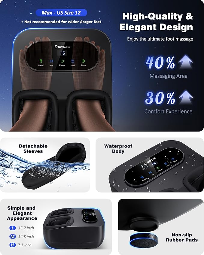 Foot Massager with Heat and Remote, Shiatsu Deep Kneading Feet Massager for Plantar Fasciitis & Neuropathy, Foot Warmer, Gifts for Mom Women Men Dad, Fits Up to Men Size 12 - Bloomnest