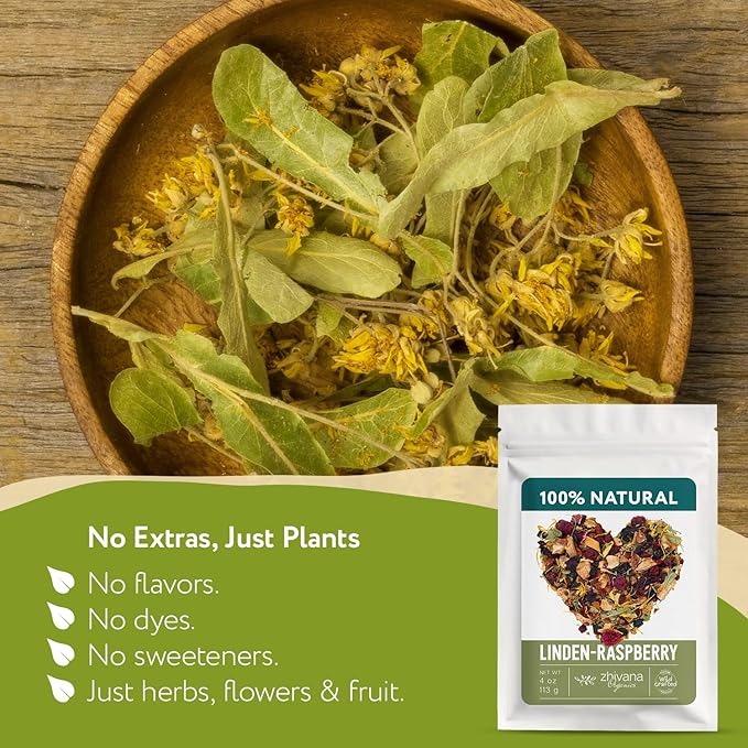 Linden & Raspberry Herbal Tea Loose Leaf – Fruity Tea with Raspberry Leaf & Fruit, Lemon Balm & Elderflower – No Caffeine – Naturally Calming Herbal Teas – 4oz. - Bloomnest