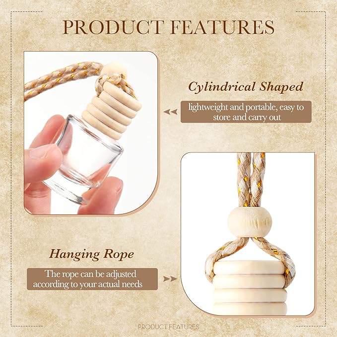 BBTO 50 Pcs Hanging Car Air Freshener Car Diffuser Bottles Empty Glass Perfume Bottle Freshener Diffuser Bottle Pendant for Essential Oil Fragrance Aromatherapy Bottle Ornament (Cylinder) - Bloomnest