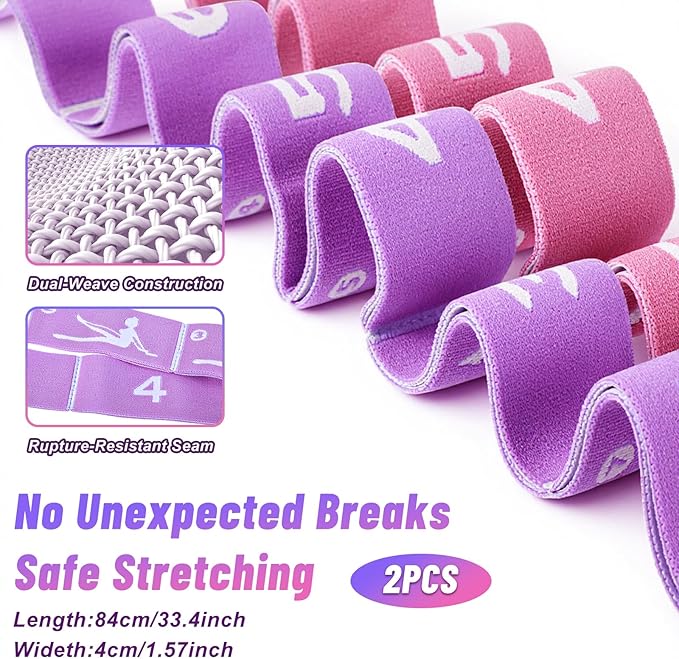 2Pcs Adjustable Kids Dance Stretch Bands for Children Gymnastics, Stretching Strap Kids Stretching Bands, 8 Loops Adjustable Exercise Training Resistance Strap for Dance Training & Flexibility - Bloomnest