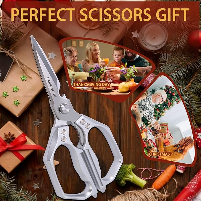 Professional Kitchen Scissors - Heavy Duty Stainless Steel Shears for Poultry, Meat, Fish | Dishwasher Safe, All-Metal Construction with Ergonomic Handle - Bloomnest