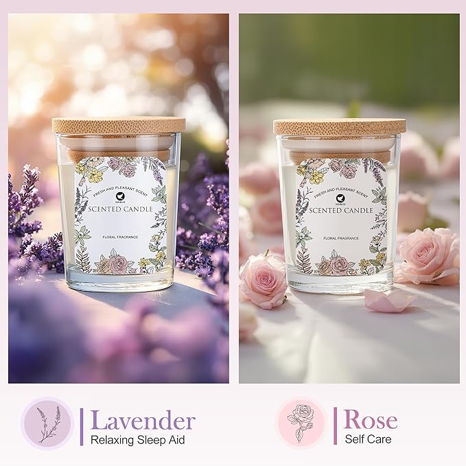 Scented Candles Set 4pcs- Rose, Lavender, Vanilla, Jasmine Fragrance, Suitable for Women, Birthday, Bath Yoga, Wedding - Bloomnest