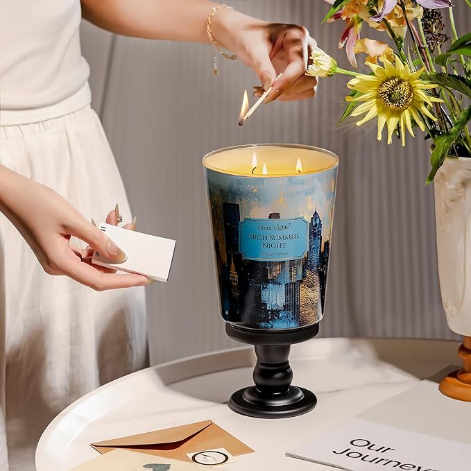 HomeLights High Summer Night Scented Candles | 34oz Soy Candles Industrial Chic 3-Wick Large Candle Jars | Ideal Candle Gifts for Events, Home Decor Stress, Relief & Relaxation - Bloomnest