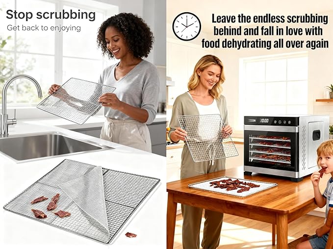 Non-Stick Silicone Dehydrator Liners: 11.4x11.4 inch Fit Cercker/CE-12 Fendia/FDS-10 BPA-Free Easy Clean Reusable Mesh Sheets for Healthy Snacks 12-Pack - Bloomnest