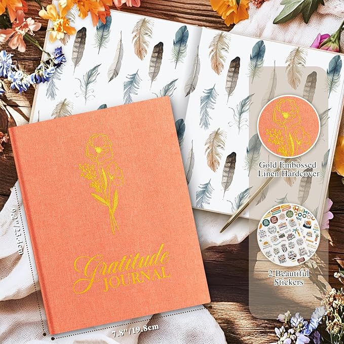 Lanpn Daily Gratitude Journal for Woman Men, 4 Month Mindfulness & Affirmation Planner, 7.8"x9.2" The 5 Minute Grateful Diary, Guided Reflection with Positivity Prompts Undated Notebook, Brick Red - Bloomnest