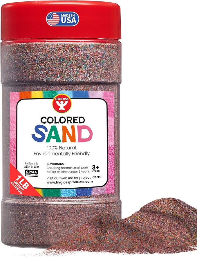 Hygloss Colored Sand for Crafts – 1 lb Bottle, Bright Rainbow – Vibrant Colorful Fine Sensory Play Sand Art Kits for Kids – Classroom Activities for Children 3 4 5 6 7 8 9 10 11 12 – Safe for Ages 3+ - Bloomnest