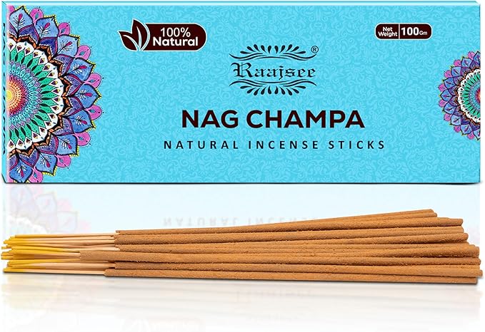 Raajsee Nag Champa Incense Sticks 100 Gm Pack-100% Pure Organic Natural Hand Rolled Free from Chemicals-for Church,Aroma Therapy,Relaxation,Meditation & Sensual Therapy RAAJSEE