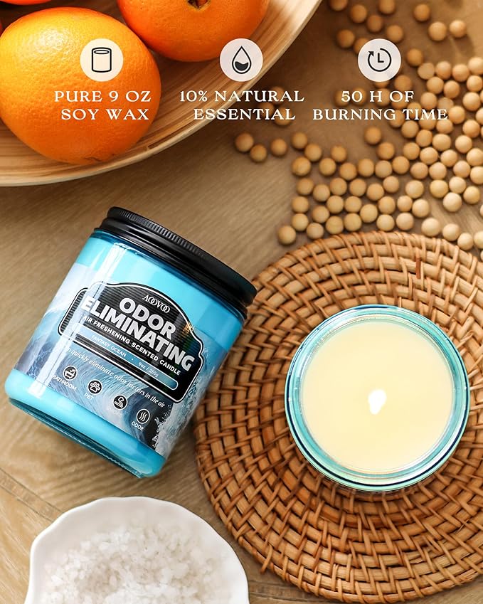 AOOVOO 4 Pack Odor Eliminating Highly Fragranced Candle - Eliminates 95% of Pet, Smoke, Food, and Other Smells Quickly, Air Freshing Soy Candle, Citrus Lemon/Ocean/Apple/Dreamy Garden - Bloomnest