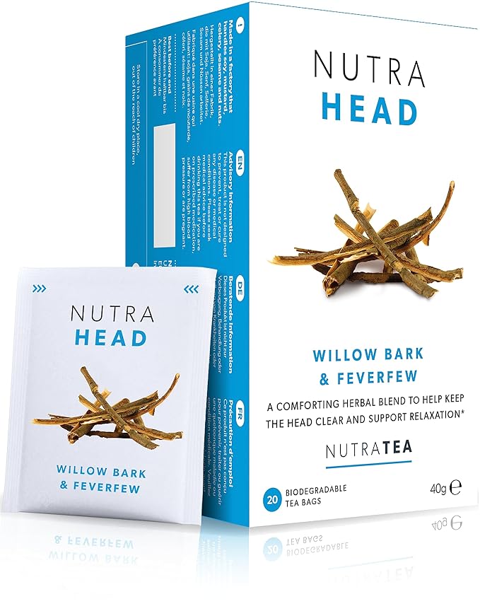 NUTRAHEAD - Migraine Relief Tea | Headache Relief Tea - For Migraine & Tension Headache Relief - Includes Feverfew, Willow Bark & Rhodiola - 20 Enveloped Tea Bags - by Nutra Tea - Herbal Tea - Bloomnest