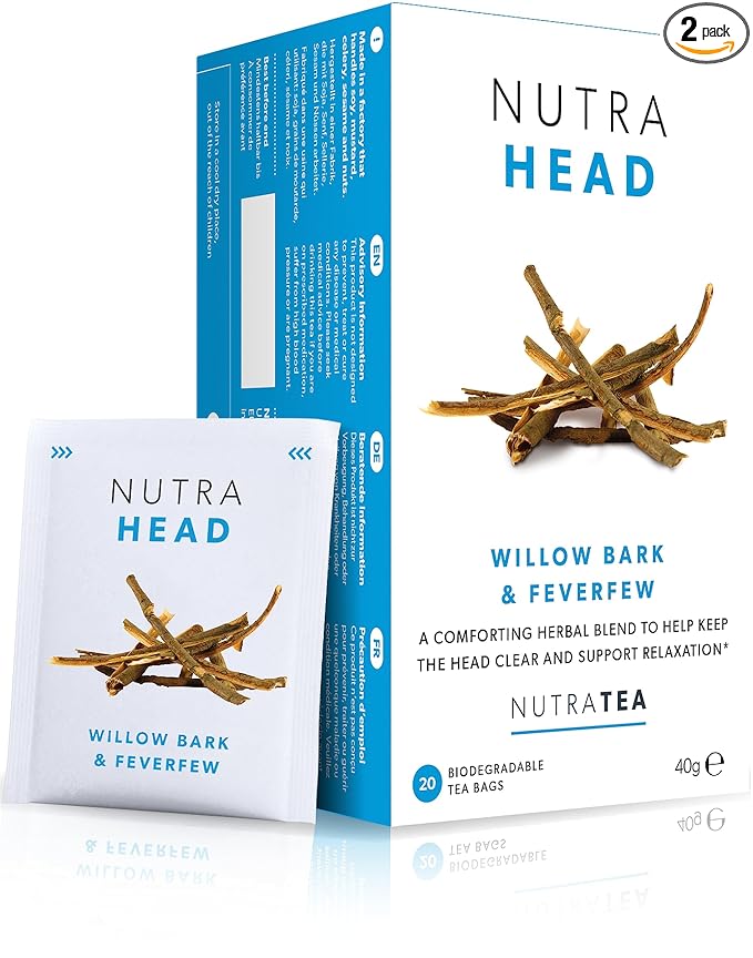 NUTRAHEAD - Migraine Relief Tea | Headache Relief Tea - For Migraine & Tension Headache Relief - Includes Feverfew,Willow Bark & Rhodiola - 40 Enveloped Tea Bags - by Nutra Tea - Herbal Tea - (2 Pack) - Bloomnest