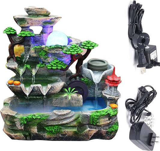 Creative Tabletop Water Fountain with LED Light & Atomizer, Indoor Waterfall Home Decor Best Festival Birthday Gift for/Boys, 10Inch Desktop Small Mini Size, Stream Rock Cavern Falls Bonsai - Bloomnest