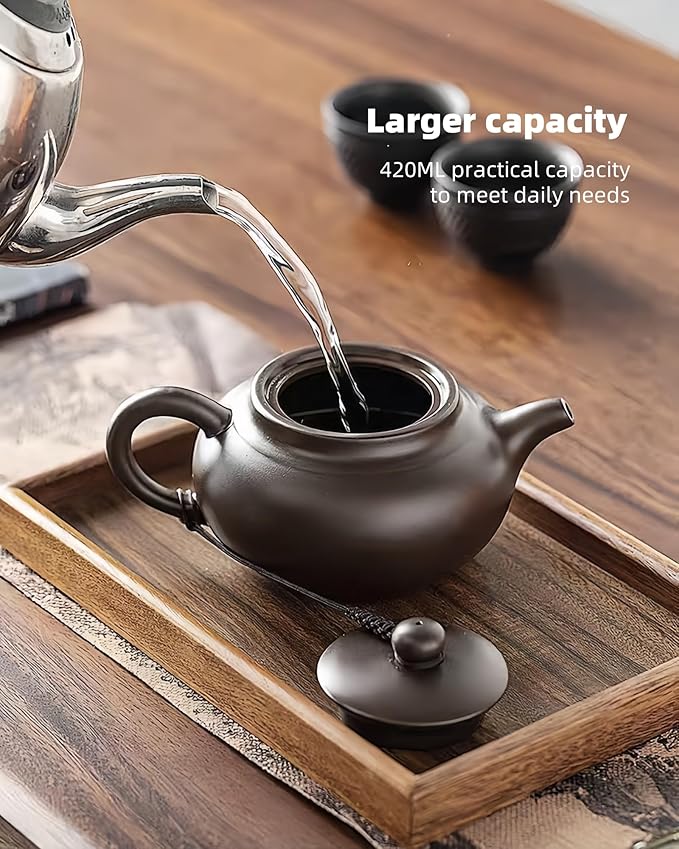 Yixing Clay Teapot 14oz,Chinese Large Capacity Zini Clay Tea Pot with TeaTowel for Loose Tea Handmade Gift,Black