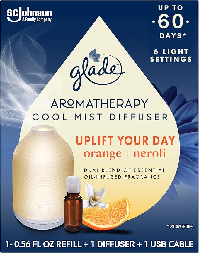 Glade Aromatherapy Diffuser & Essential Oil, Air Freshener for Home, Uplift Your Day Scent with Notes of Orange & Neroli, 0.56 Fl Oz - Bloomnest