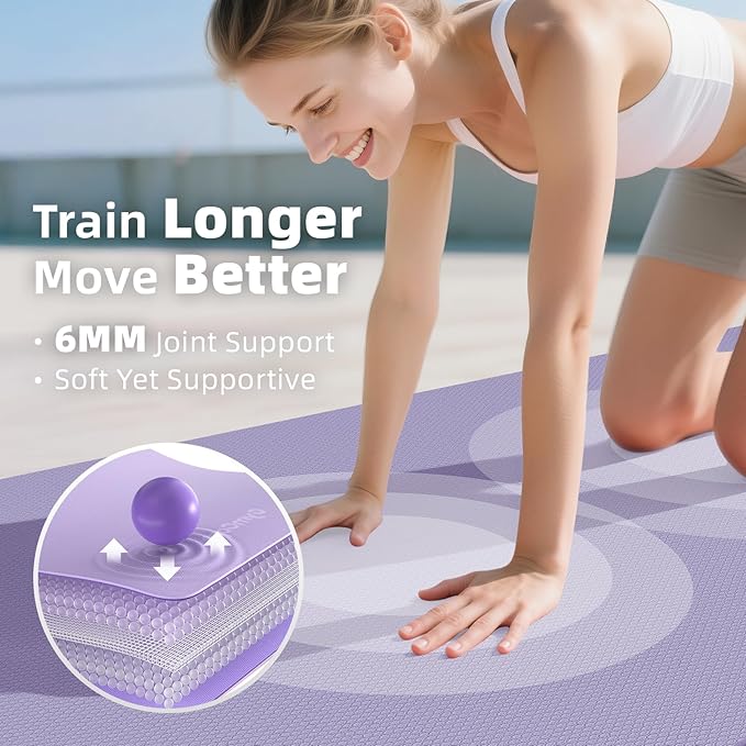 Extra Large TPE Yoga Mat 72"x35" / 78"x57" - Wide Non-Slip Mat for Yoga, Pilates & Home Gym, 6mm Thick Cushion for Comfort & Balance, Waterproof, Easy to Carry with Strap or Bag for Solo or Partner Workouts