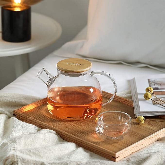 CnGlass Glass Teapot Stovetop Safe,40.6oz Clear Tea pot with Removable Filter Spout,Loose Leaf and Blooming Tea Maker