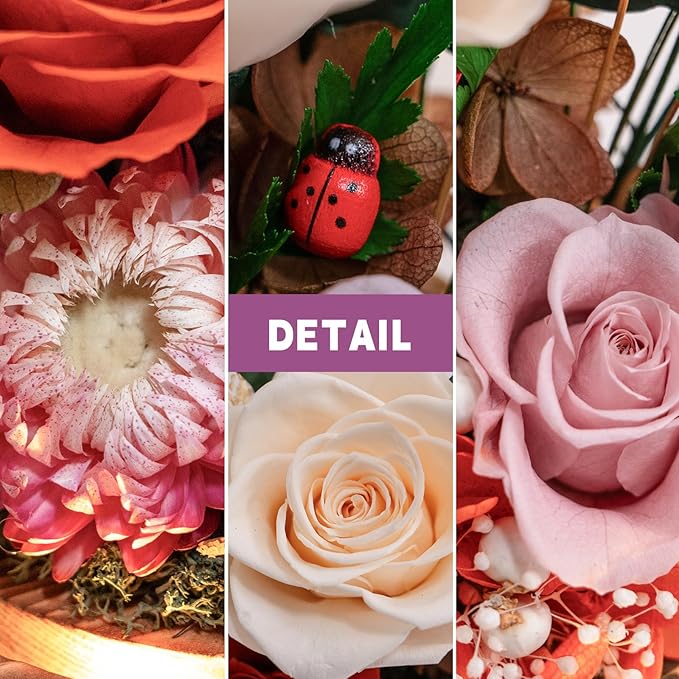 Forever Flowers with Symbolic Ladybugs: Preserved Flowers Gift for Women-Romantic Table Centerpiece-Valentines, Anniversary, Mom Gifts for Her-Flowers for Delivery Prime (Orange) - Bloomnest