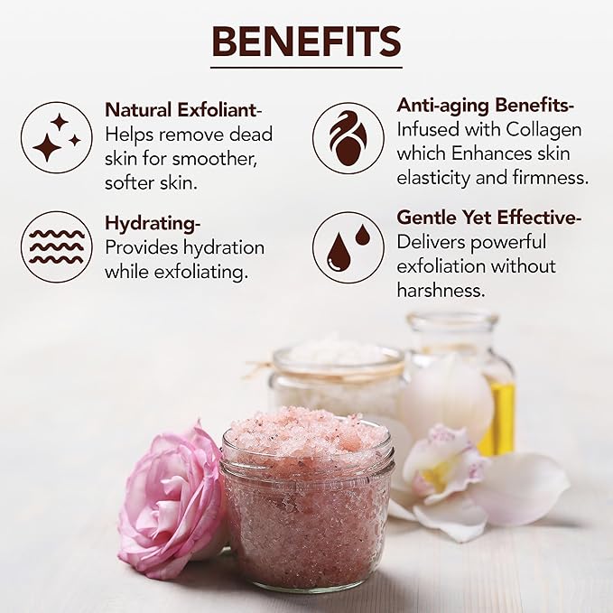 MAJESTIC PURE Himalayan Pink Salt Body Scrub with Collagen and Sweet Almond Oil | Exfoliating Scrub for Skin Care, Stretch Marks, Acne, Cellulite | 10 oz - Bloomnest