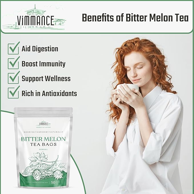 VIMMANCE Bitter Melon Dried Sliced Tea Bags, 50 counts, Dry Mellon Amargo, Vietnamese Herbal Tea, Momordica Charantia, 100% Natural Bittermelon, Decaf, Sugar Free, Balance Taste - Bloomnest