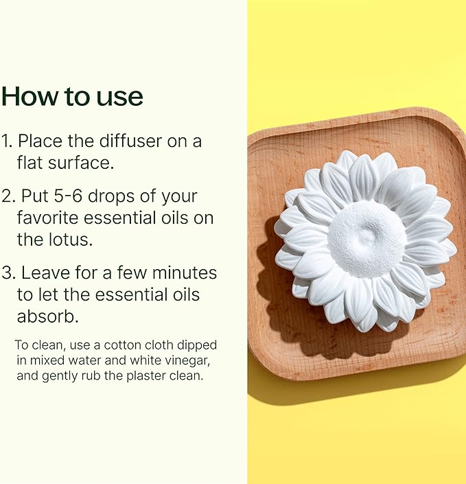 Plant Therapy Passive Sunflower Essential Oil Diffuser – No Heat or Water Needed – Natural Aromatherapy Diffuser for Home, Office, Travel – Elegant Ceramic & Wood Design - Bloomnest