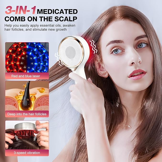 3 in 1 Scalp Massager Hair - 360° Hair Oil Applicator Electric Scalp Massager IPX7 Waterproof for Home & Travel (White) Bloomnest
