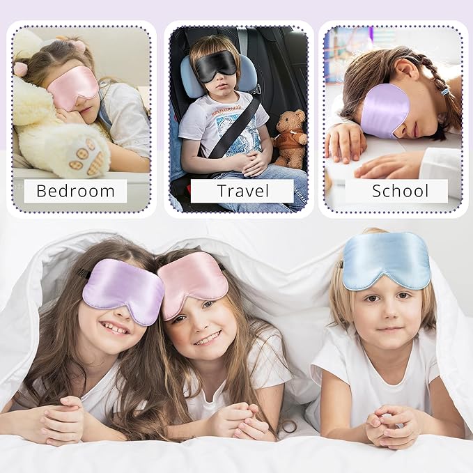 Kids Sleep Mask Eye Cover, 100% Real Natural Pure Silk Eye Mask with Adjustable Strap, Blindfold Kids Eye Mask for Sleeping, Eye Shade for Boys Girls and Adult, Pressure-Free Comfort (Purple) - Bloomnest